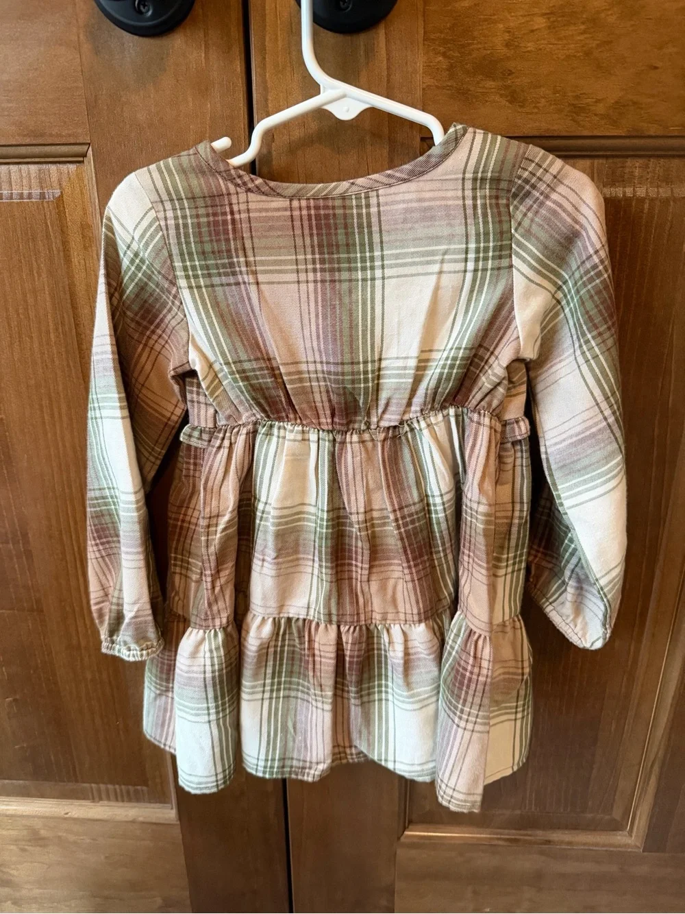 The Children's Place Girls Green Plaid Flannel Tiered Ruffle Shirt Dress, Sz 2T
